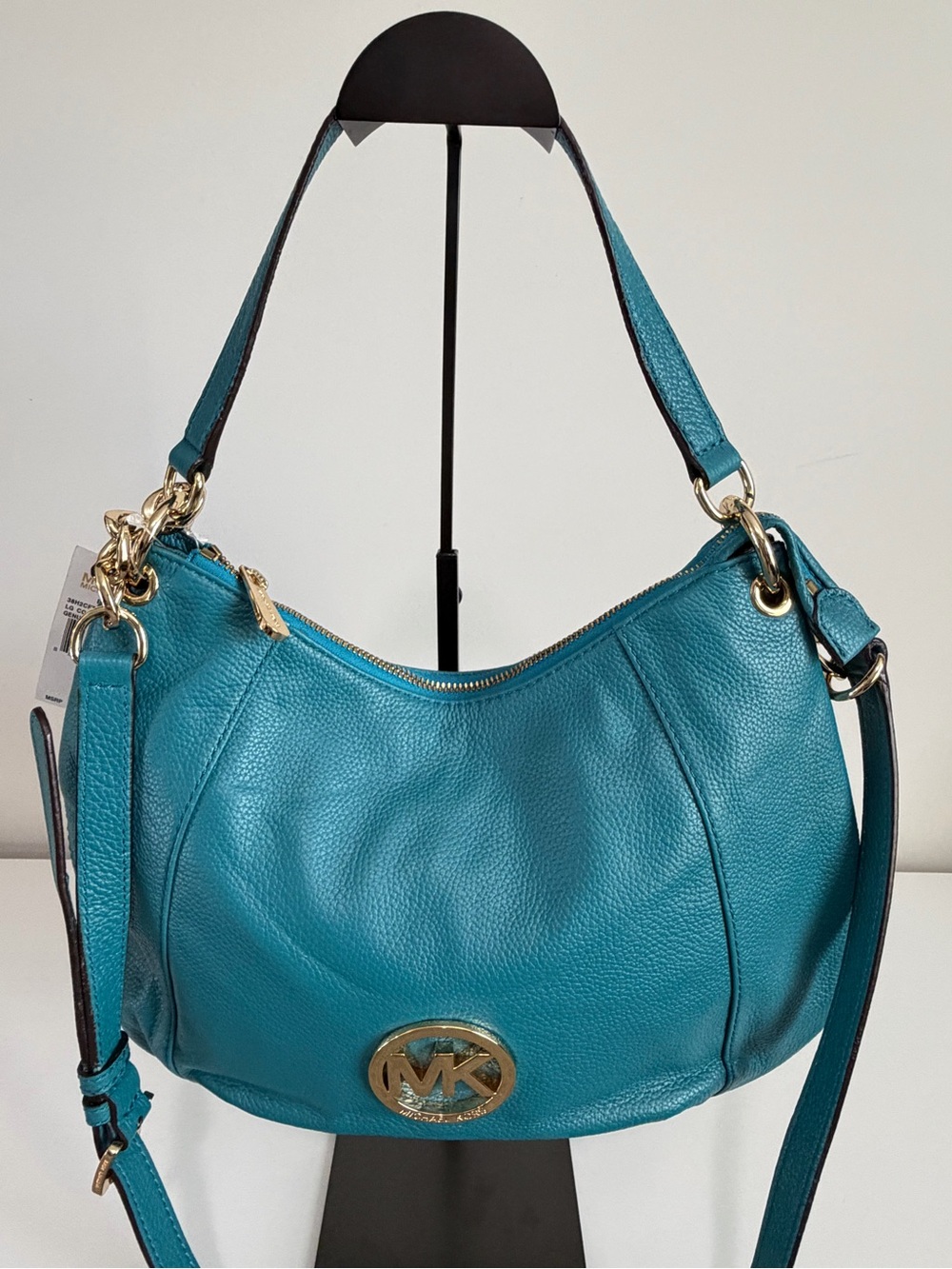 Michael Kors Teal Pebbled Leather Hobo Shoulder Bag with Gold Hardware
